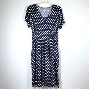 LILBETTER Blue White Polka Dot Midi Dress M NWT